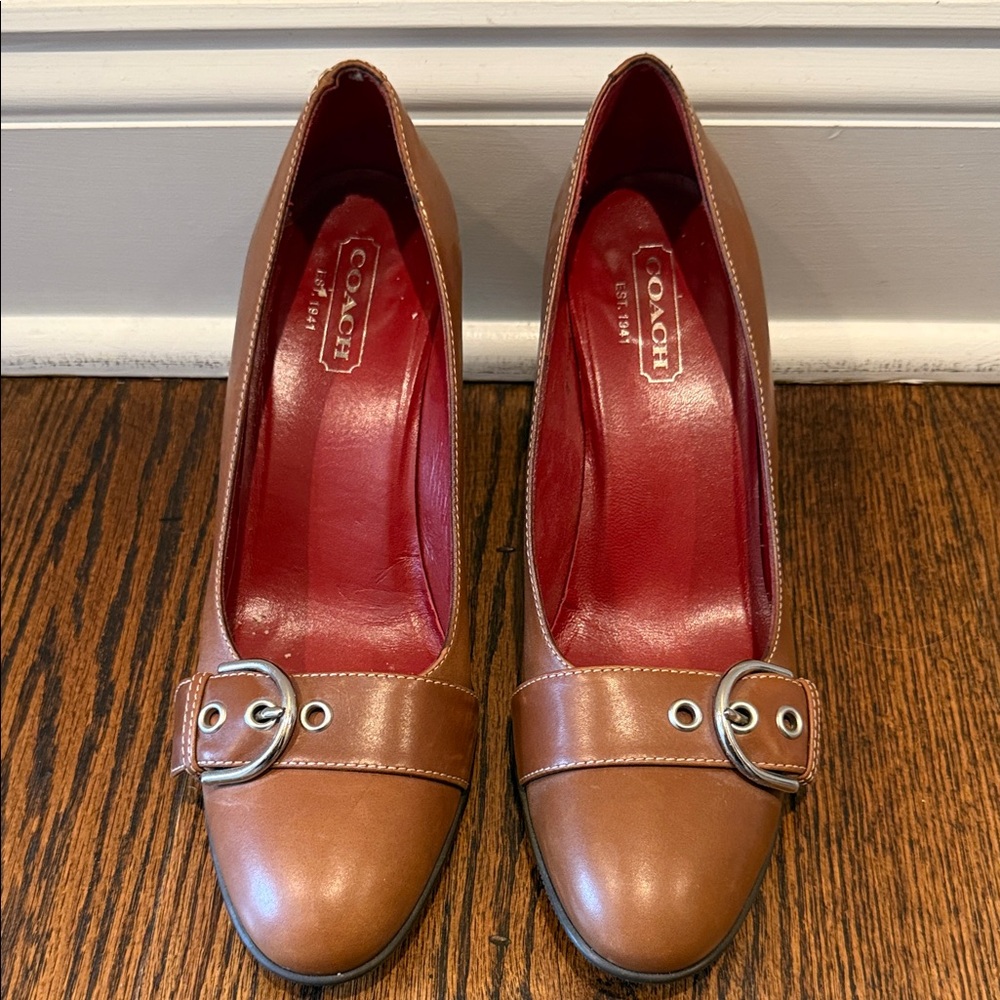 Coach Women's Tan Leather Heels with Buckle